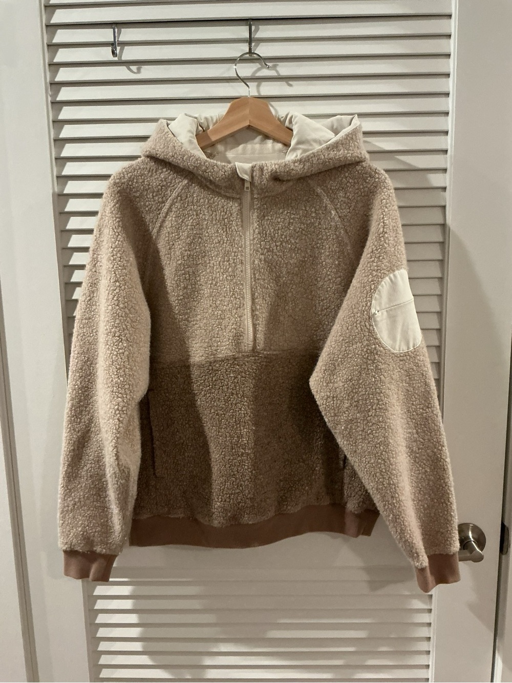 Outdoor Voices Beige Two-Tone Sherpa Hoodie